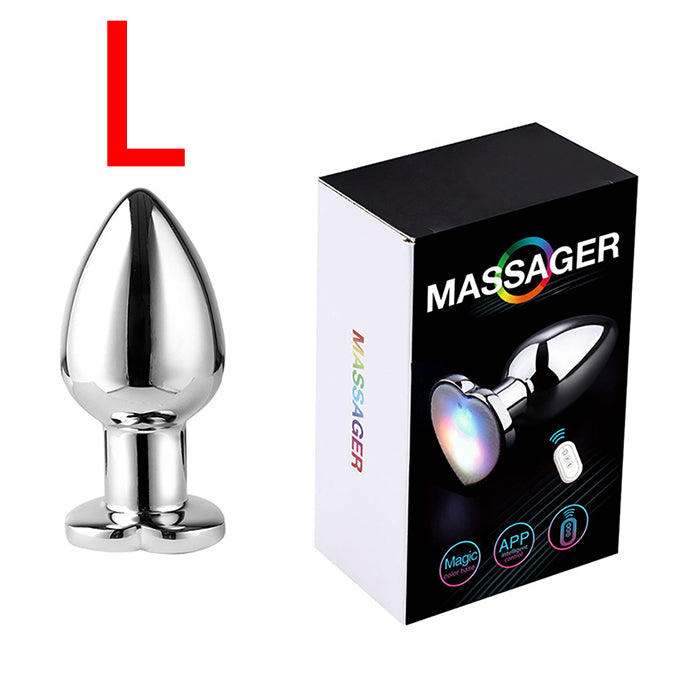 Dual Remote Colorful Heart Light Stainless Steel Anal Plug
