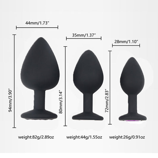 Black Body White Jewelry Multiple Sizes Silicone Anal Plug