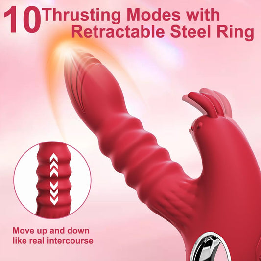 Retractable Thrusting Rabbit Ears Stimulating Dildo Vibrator