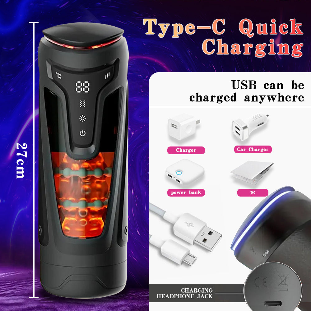 Digital Display Telescopic Heating Rotating Masturbation Cup