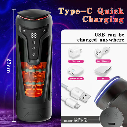 Digital Display Telescopic Heating Rotating Masturbation Cup