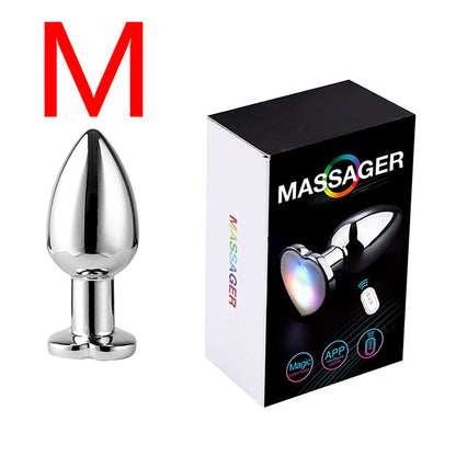 Dual Remote Colorful Heart Light Stainless Steel Anal Plug