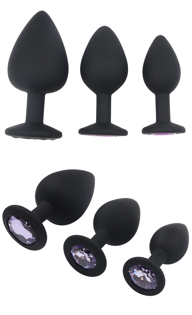 Black Body White Jewelry Multiple Sizes Silicone Anal Plug