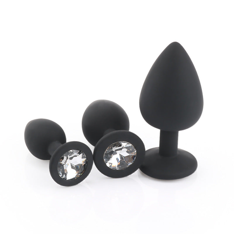 Black Body White Jewelry Multiple Sizes Silicone Anal Plug