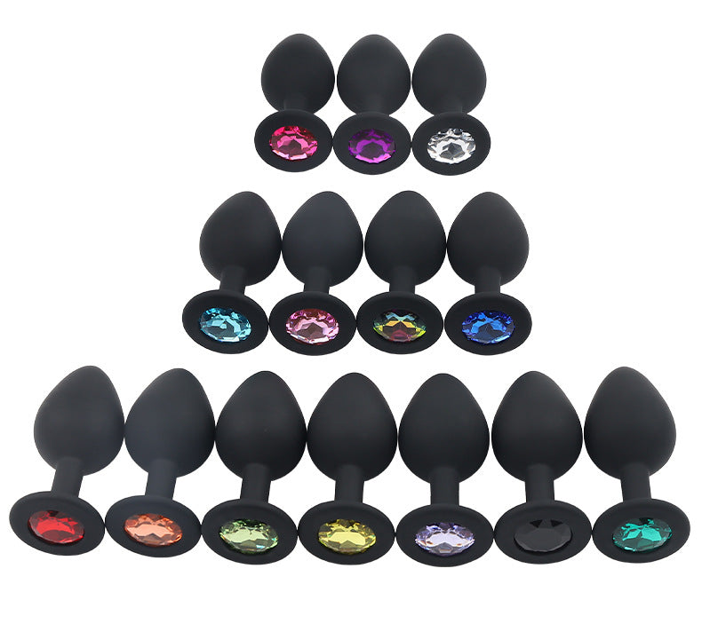 Black Body White Jewelry Multiple Sizes Silicone Anal Plug
