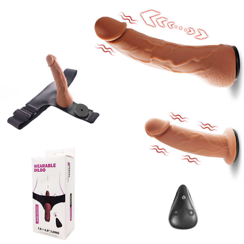Vibrating Telescopic Remoted Wearable Dual Dildos Combo