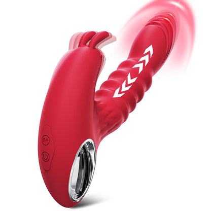 Retractable Thrusting Rabbit Ears Stimulating Dildo Vibrator