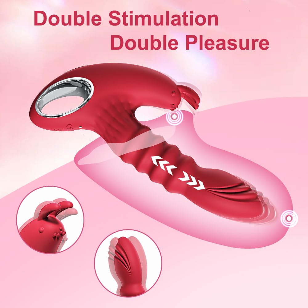 Retractable Thrusting Rabbit Ears Stimulating Dildo Vibrator