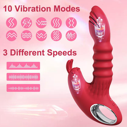 Retractable Thrusting Rabbit Ears Stimulating Dildo Vibrator