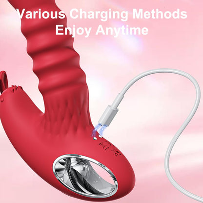 Retractable Thrusting Rabbit Ears Stimulating Dildo Vibrator