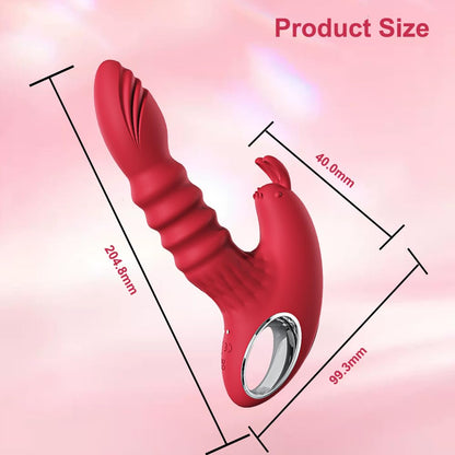 Retractable Thrusting Rabbit Ears Stimulating Dildo Vibrator