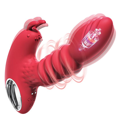 Retractable Thrusting Rabbit Ears Stimulating Dildo Vibrator