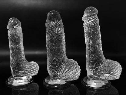 Realistic Molding Transparent Scrotum Dildo With Suction Stand