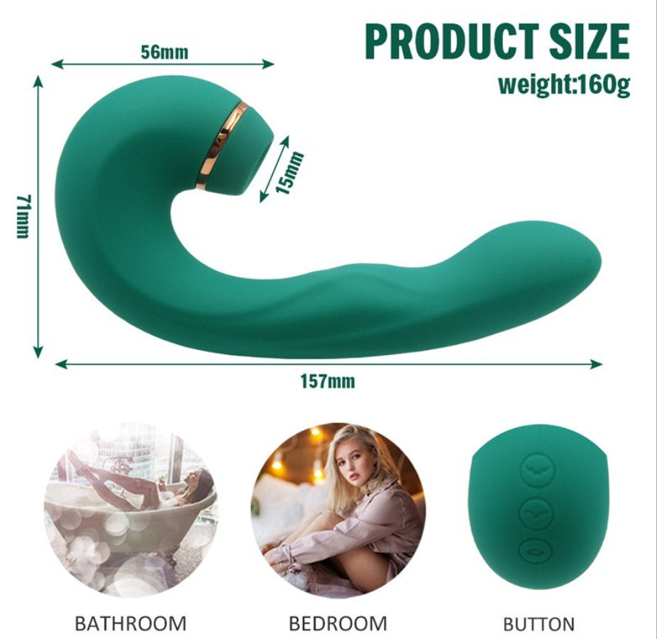 Green Emerald 3 In 1 Strong Pulsating Vibrating Sucking Vibrator