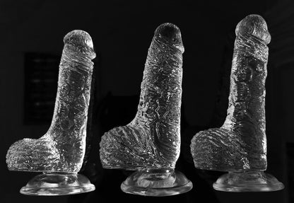 Realistic Molding Transparent Scrotum Dildo With Suction Stand