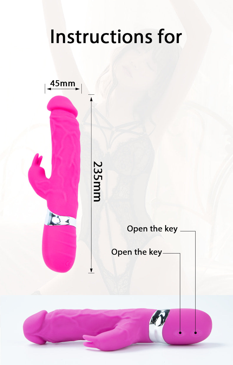 Classic Rabbit Ears Waterproof Silicone Penis Shape Vibrator