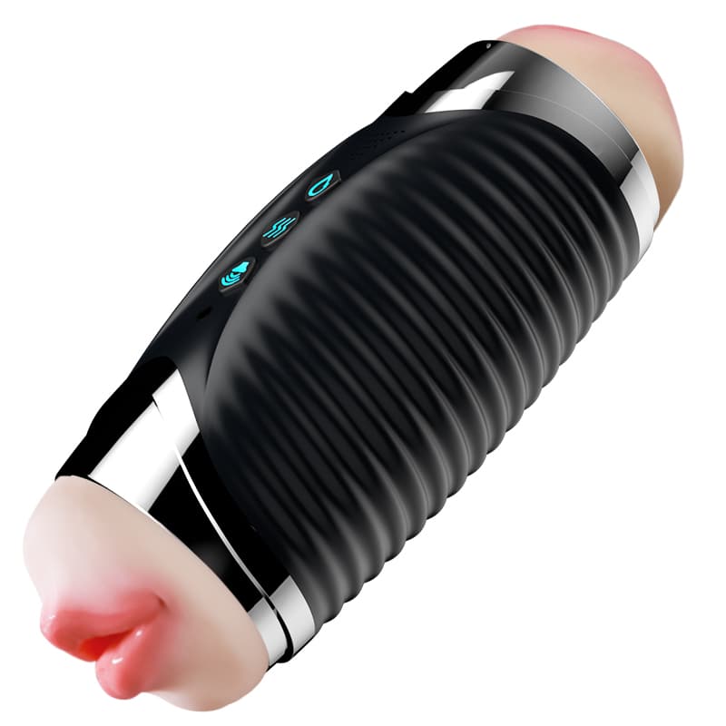 Intelligent Heating Oral Vaginal Dual Head Vibrating Masturbator