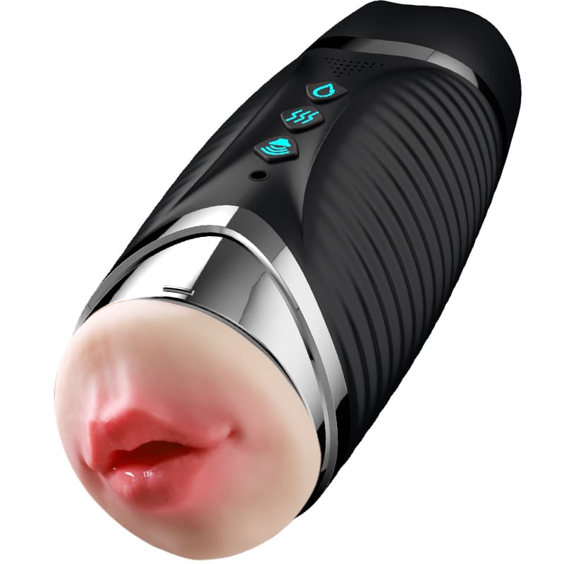 Intelligent Heating Oral Vaginal Dual Head Vibrating Masturbator