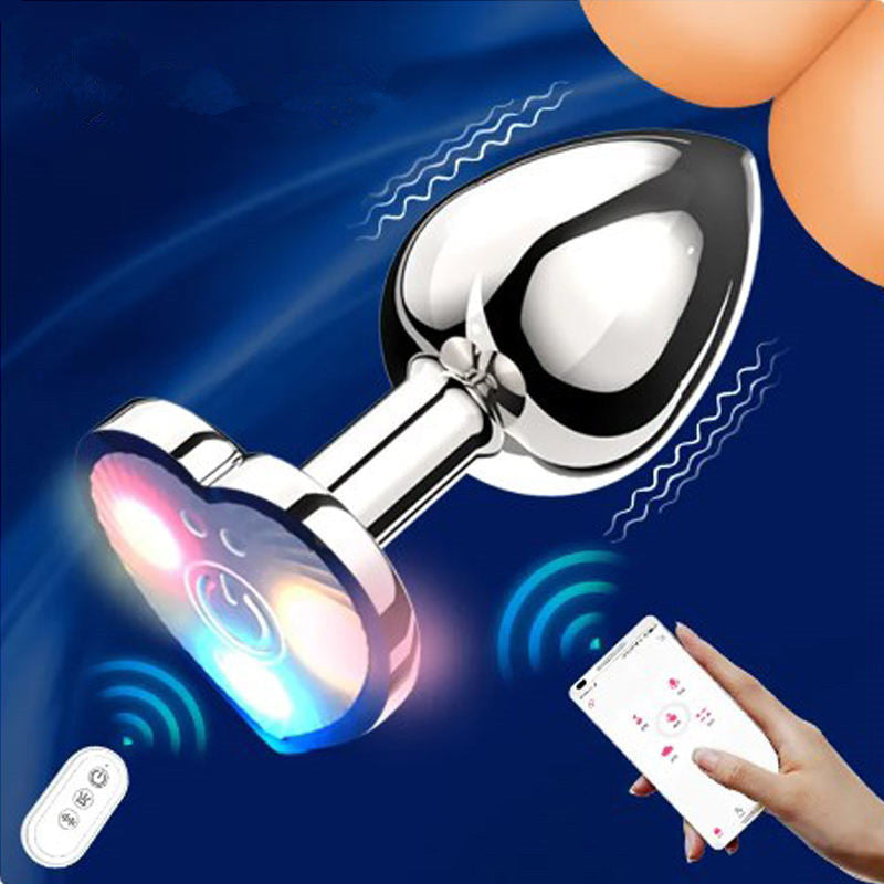 Dual Remote Colorful Heart Light Stainless Steel Anal Plug