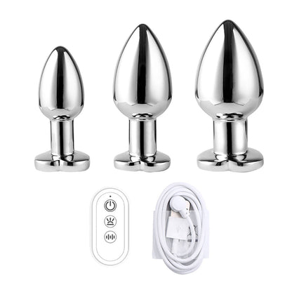 Dual Remote Colorful Heart Light Stainless Steel Anal Plug