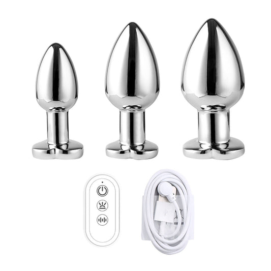 Dual Remote Colorful Heart Light Stainless Steel Anal Plug