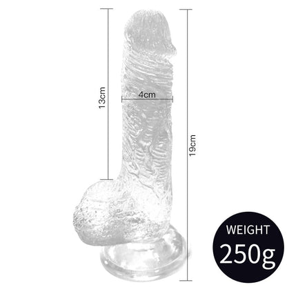 Realistic Molding Transparent Scrotum Dildo With Suction Stand