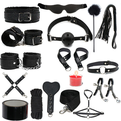 Premium Leather Texture Seductive 16pcs Sex BDSM Kit