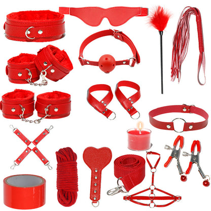 Premium Leather Texture Seductive 16pcs Sex BDSM Kit