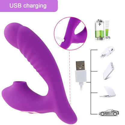 Soft Silicone Textured Shape Sucking Vibrating Dildo Toy