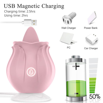 Pink Rose Tongue Designed Magnetic Charging Licking Vibrator