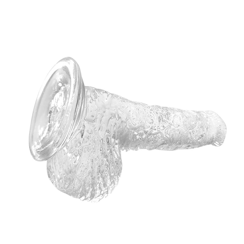 Realistic Molding Transparent Scrotum Dildo With Suction Stand