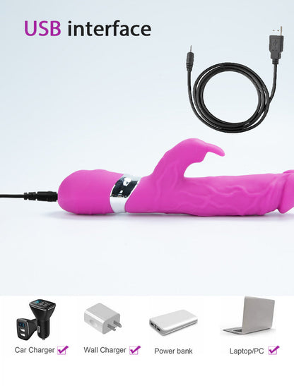 Classic Rabbit Ears Waterproof Silicone Penis Shape Vibrator