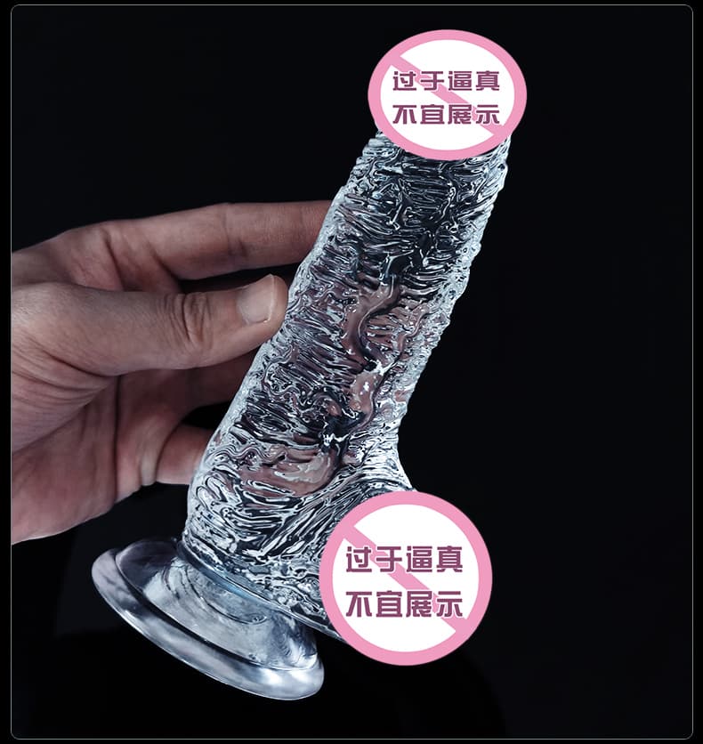 Realistic Molding Transparent Scrotum Dildo With Suction Stand