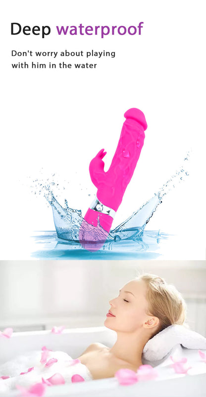 Classic Rabbit Ears Waterproof Silicone Penis Shape Vibrator