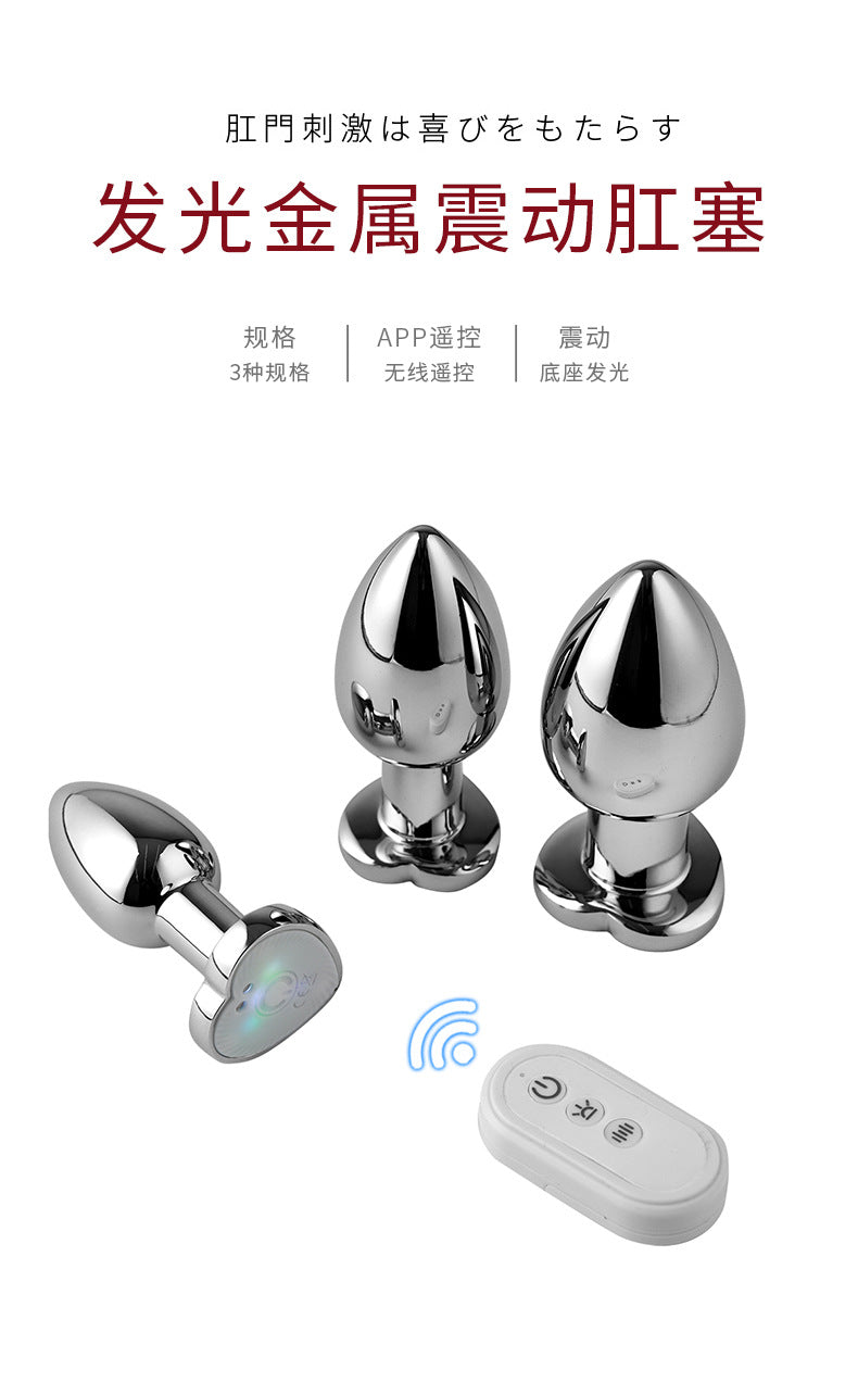 Dual Remote Colorful Heart Light Stainless Steel Anal Plug