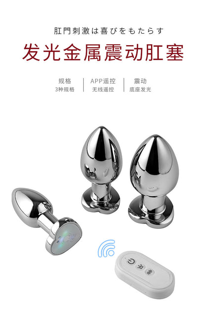 Dual Remote Colorful Heart Light Stainless Steel Anal Plug