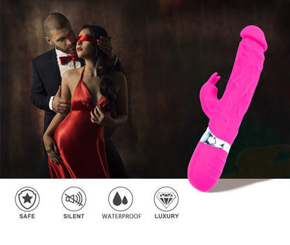 Classic Rabbit Ears Waterproof Silicone Penis Shape Vibrator