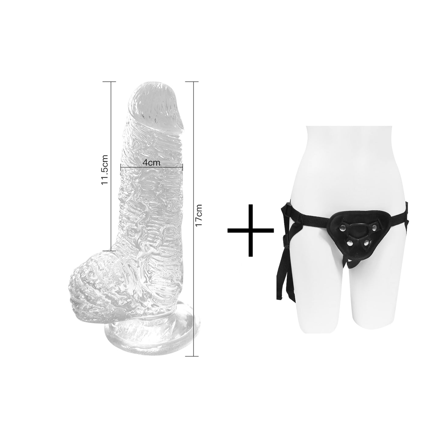 Realistic Molding Transparent Scrotum Dildo With Suction Stand