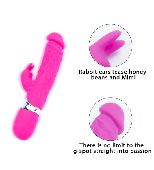 Classic Rabbit Ears Waterproof Silicone Penis Shape Vibrator
