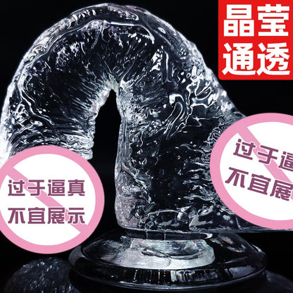 Realistic Molding Transparent Scrotum Dildo With Suction Stand